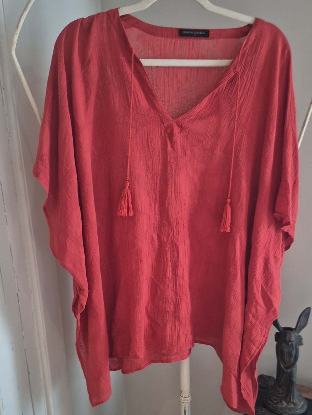 Banana Republic Red V-Neck Tassel Beach Cover Up